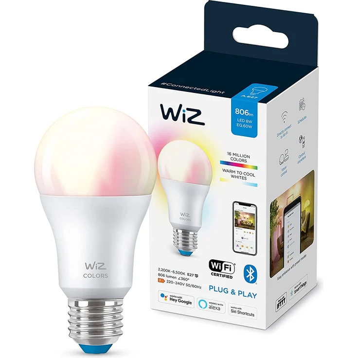 WiZ Smarte Full Color RGB LED Lampe, E27 Standardform, 60 W, 16 Mio. Farben, steuerbar über WiZ App oder WiZ Click – Bild 1