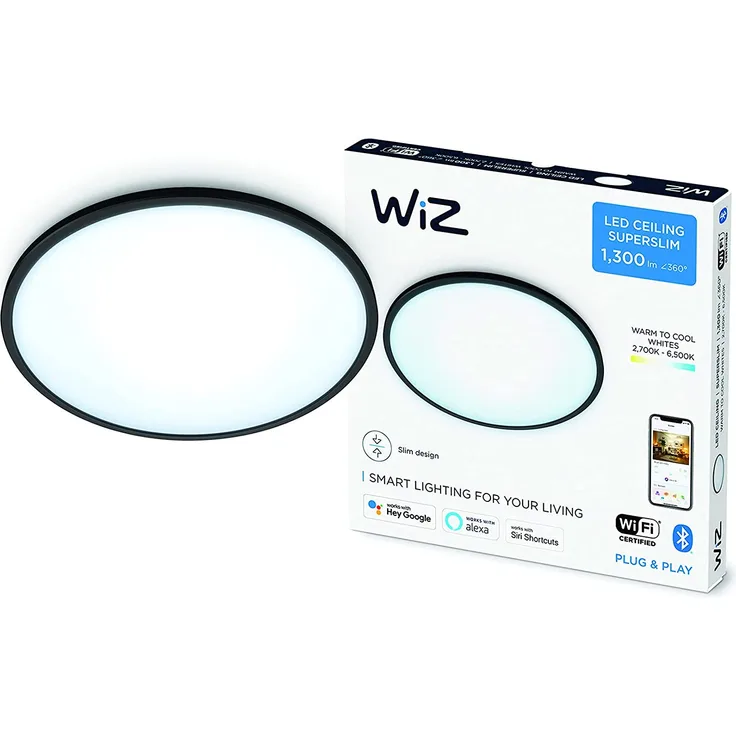 WiZ SuperSlim Ceiling LED-Deckenleuchte, 14 W, 27-65 K, Tunable White, rund, schwarz