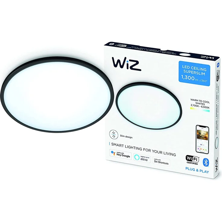 WiZ SuperSlim Ceiling LED-Deckenleuchte, 14 W, 27-65 K, Tunable White, rund, schwarz – Bild 1