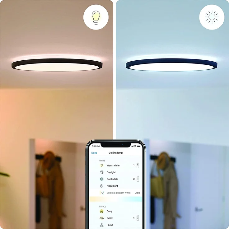 WiZ SuperSlim Ceiling LED-Deckenleuchte, 14 W, 27-65 K, Tunable White, rund, schwarz – Bild 3