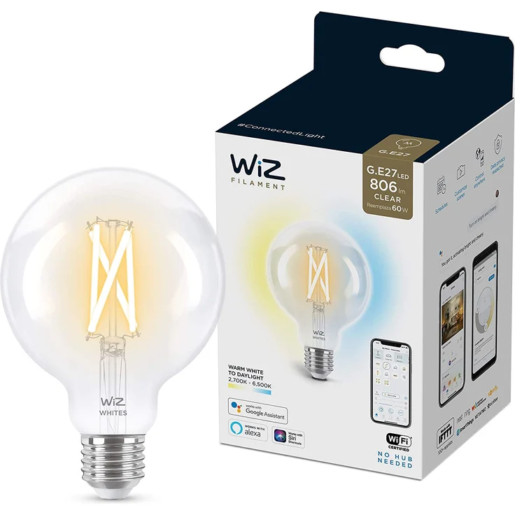 WiZ LED-Leuchtmittel, dimmbar, G95, 60 W, E27, warmweiß, 2700 - 6500 K, 6,7 W (entspricht 60 W) – Bild 1