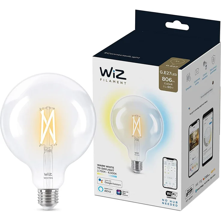 Wiz Wi-Fi BLE 60 W G125 E27 CL, warmweiß