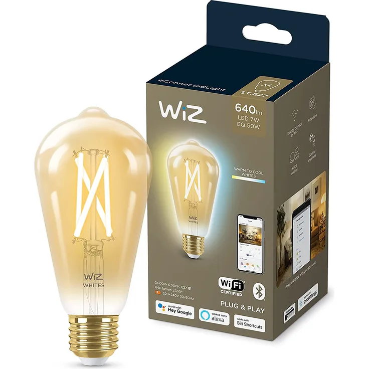 WiZ Wi-Fi LED Smart Leuchtmittel in Amber, 7 W, E27, ST64, 640 lm, 1er Pack