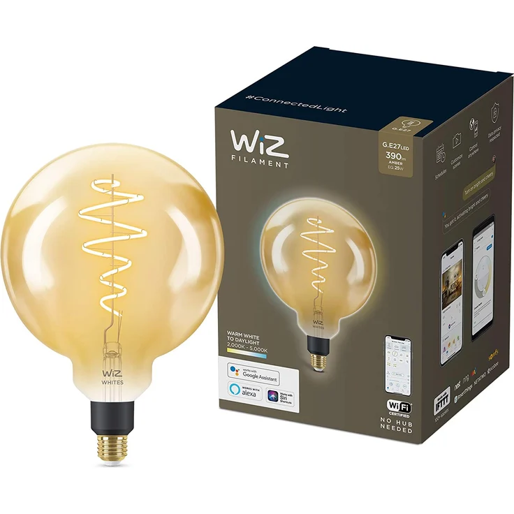 WiZ Smarte Tunable White Amber Glass LED Lampe, E27 Globeform, 25 W, Vintage-Design, warmweißes bis kaltweißes Licht, steuerbar über WiZ App oder WiZ Click (929003018101) – Bild 1