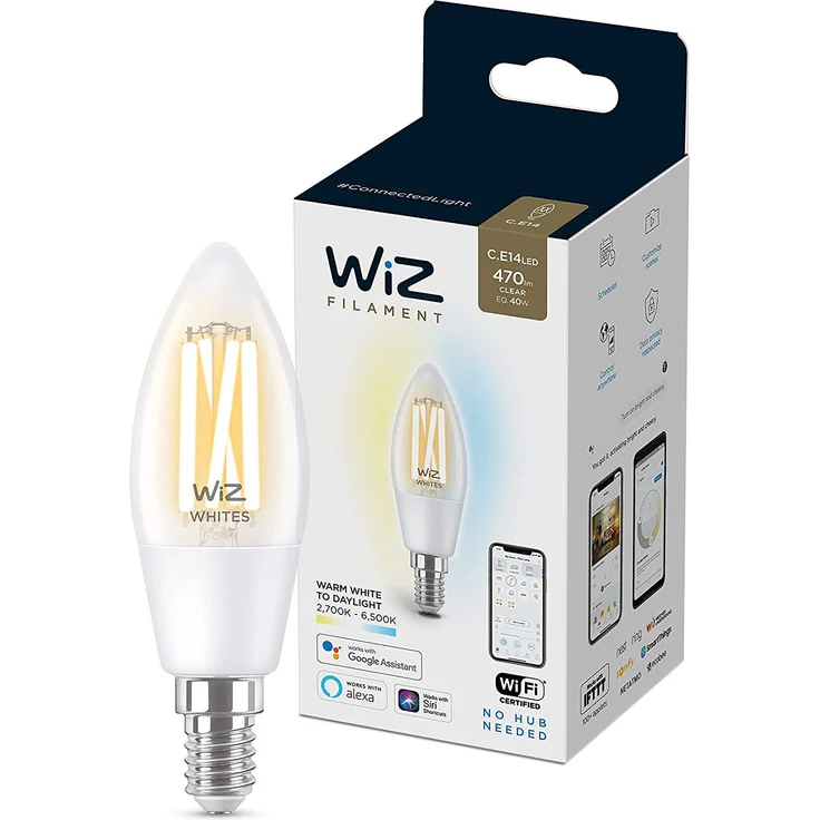 WiZ Wi-Fi BLE 40 W C35 E14 CL, warmweiß (929003017601) – Bild 1