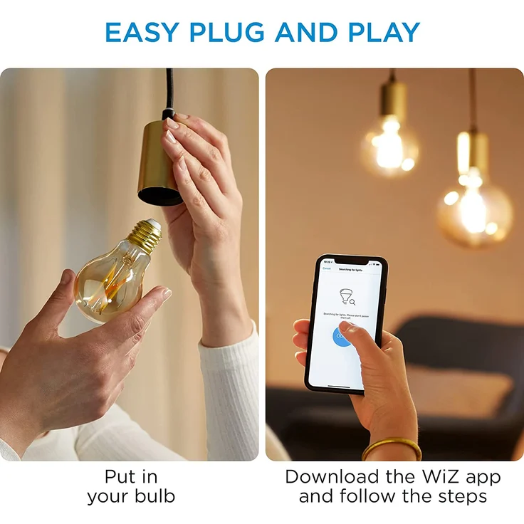 WiZ Smarte Tunable White Amber Glass LED Lampe, E27 Standardform, 50 W, Vintage-Design, warmweißes bis kaltweißes Licht, steuerbar über WiZ App oder WiZ Click – Bild 3
