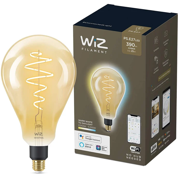 WiZ Smarte Tunable White Amber Glass LED Lampe, E27 Standardform, 25 W, Vintage-Design, warmweißes bis kaltweißes Licht, steuerbar über WiZ App oder WiZ Click – Bild 1