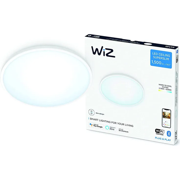 WiZ SuperSlim Ceiling LED-Deckenleuchte, 1x16 W, 1500lm, rund, weiß