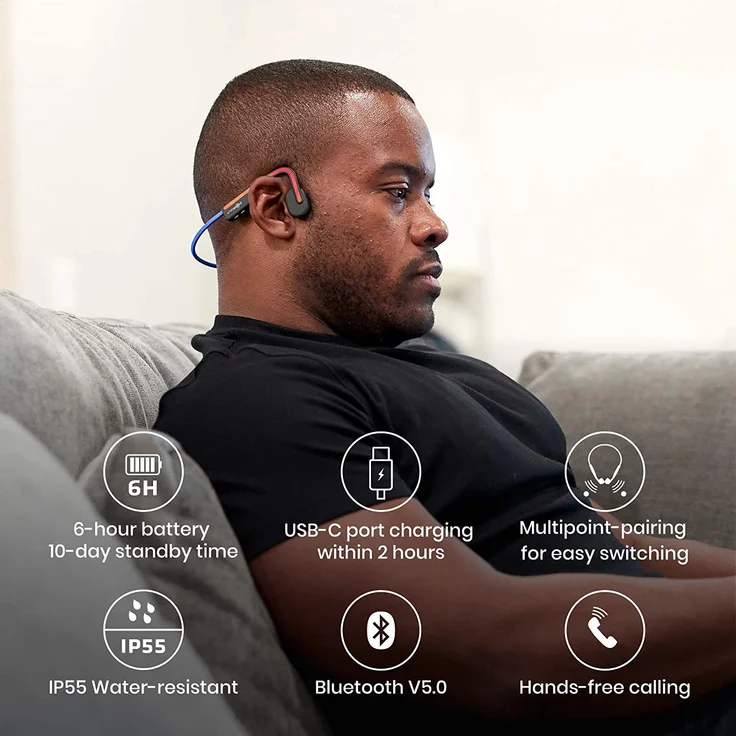 Shokz OpenMove S661BL Open-Ear-Kopfhörer mit Nackenbügel, Mikrofon, blau – Bild 5