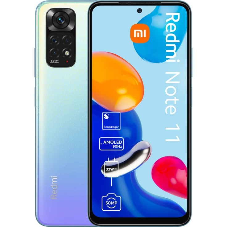 Xiaomi Redmi Note 11 Smartphone 16,33cm (6,43 Zoll) AMOLED-Display, 64GB interner Speicher, 4 GB RAM, Dual-SIM, Android 11, Star Blue White – Bild 1