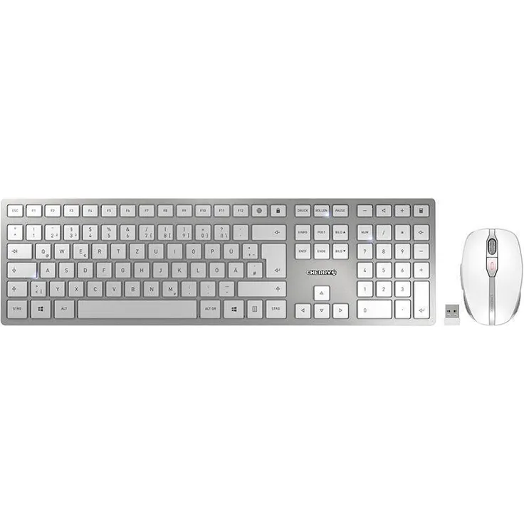 CHERRY DW 9100 SLIM Tastatur RF Wireless + Bluetooth QWERTZ Deutsch Silber (JD-9100DE-1)