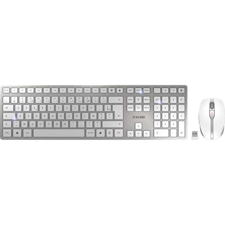 CHERRY DW 9100 SLIM Tastatur RF Wireless + Bluetooth AZERTY Französisch Silber (JD-9100FR-1) – Bild 1