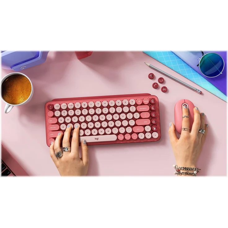 Logitech POP Keys Wireless Mechanical Keyboard With Emoji Keys Tastatur RF Wireless + Bluetooth QWERTZ Deutsch Burgund, Pink, Rose (920-010721) – Bild 9
