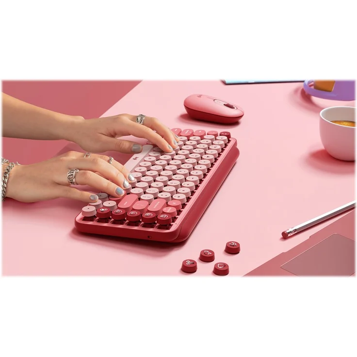 Logitech POP Keys Wireless Mechanical Keyboard With Emoji Keys Tastatur RF Wireless + Bluetooth QWERTZ Deutsch Burgund, Pink, Rose (920-010721) – Bild 11