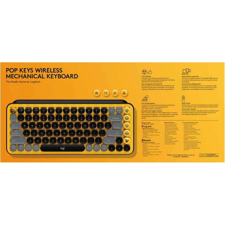 Logitech POP Keys Wireless Mechanical Keyboard With Emoji Keys Tastatur RF Wireless + Bluetooth AZERTY Französisch Schwarz, Grau, Gelb (920-010722) – Bild 6