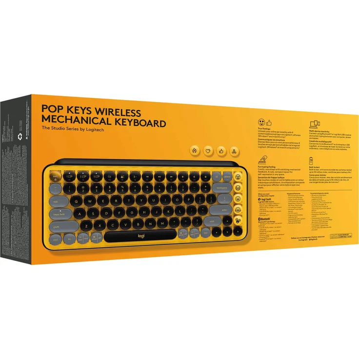 Logitech POP Keys Wireless Mechanical Keyboard With Emoji Keys Tastatur RF Wireless + Bluetooth AZERTY Französisch Schwarz, Grau, Gelb (920-010722) – Bild 9