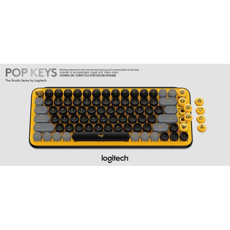 Logitech POP Keys Wireless Mechanical Keyboard With Emoji Keys Tastatur Bluetooth QWERTZ Deutsch Schwarz, Grau, Gelb (920-010719) – Bild 7