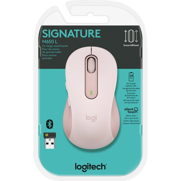 Logitech Signature M650 L - Maus - large size - optisch - 5 Tasten - kabellos - Bluetooth, 2,4 GHz - Logitech Logi Bolt USB-Receiver - rosé (910-006237) – Bild 3