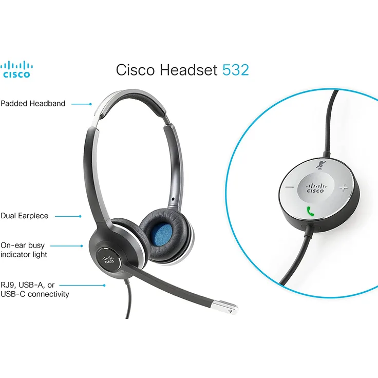 Cisco Headset 532 Wired Dual + USBC Headset Adapter