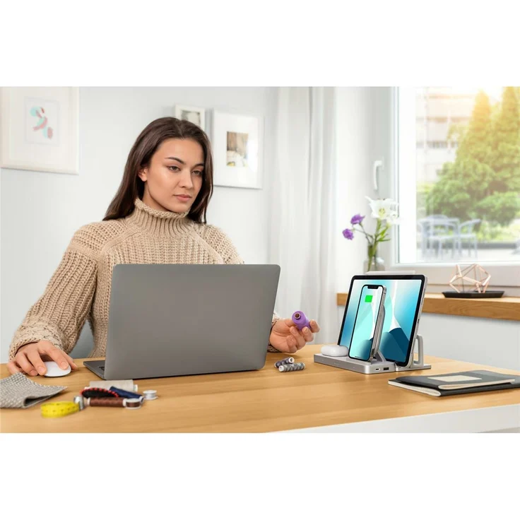 Kensington K59090WW StudioCaddy mit drahtlosem Qi-Ladegerät für Apple-Geräte, kabelloses Ladegerät für Smartphone/iPad/MacBook/Watch und MacBook-Ständer – Bild 1