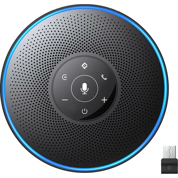 eMeet OfficeCore M2 Bluetooth Konferenzlautsprecher - USB Freisprecheinrichtung für 5-10 Personen, Speakerphone mit 4 AI-Mikrofon, 360° Spracherkennung, Konferenzmikrofon mit Dongle, für Skype, Zoom usw.