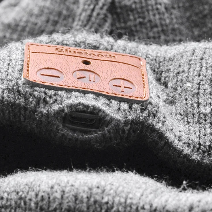 Leicke Music Beanie, Kopfhörer-Mütze, Bluetooth, Mikrofon, hellgrau – Bild 3