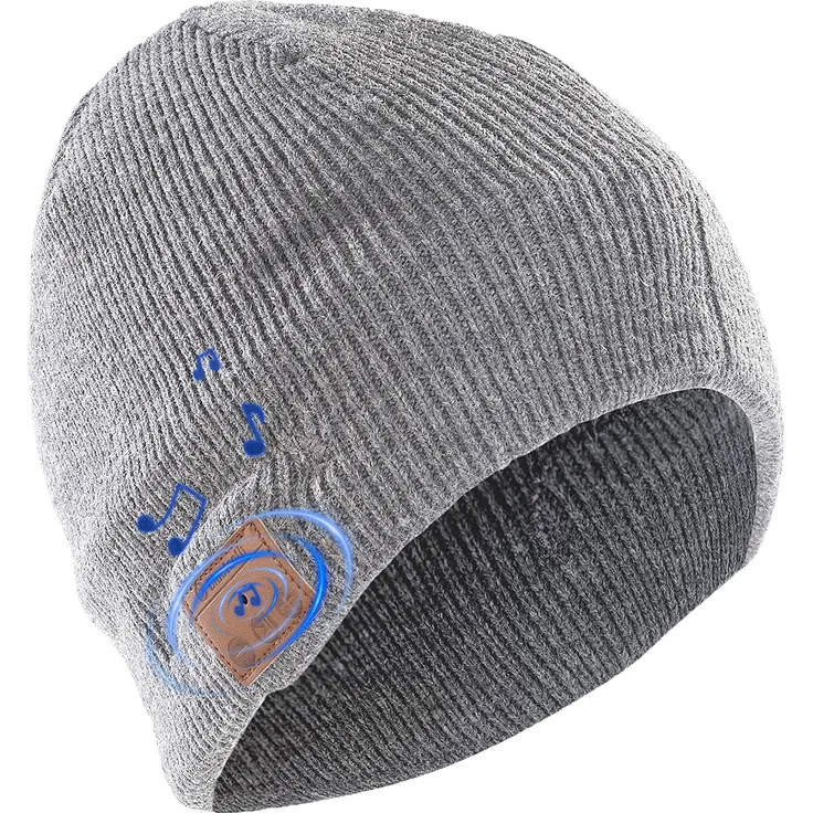 Leicke Music Beanie, Kopfhörer-Mütze, Bluetooth, Mikrofon, hellgrau