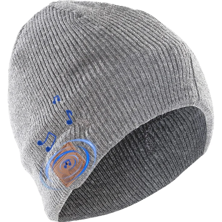 Leicke Music Beanie, Kopfhörer-Mütze, Bluetooth, Mikrofon, hellgrau – Bild 1