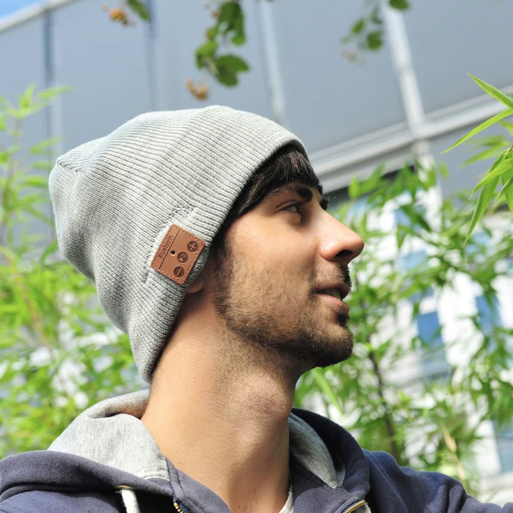 Leicke Music Beanie, Kopfhörer-Mütze, Bluetooth, Mikrofon, hellgrau – Bild 5
