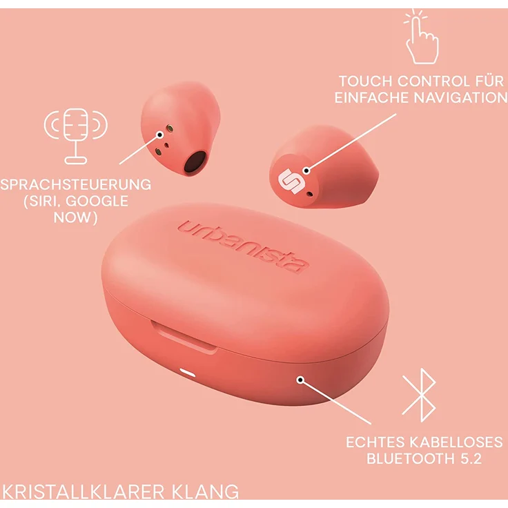 Urbanista Lisbon Coral Peach True Wireless In-Ear-Kopfhörer, Bluetooth, Koralle, rot – Bild 4