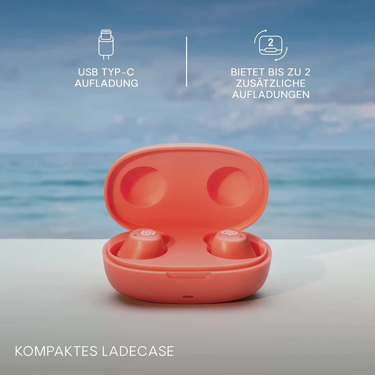 Urbanista Lisbon Coral Peach True Wireless In-Ear-Kopfhörer, Bluetooth, Koralle, rot – Bild 5