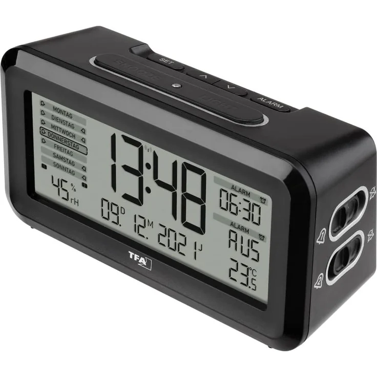 TFA Dostmann 60.2562.01 Funk Wecker Schwarz, Silber Alarmzeiten 2 – Bild 2