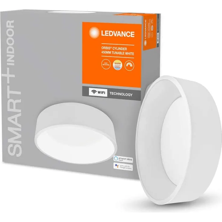 LEDVANCE SMART+ WIFI ORBIS CYLINDER Smarte LED Wand-und Deckenleuchte für Innen mit WiFi Technologie, Lichtfarbe änderbar (3000K-6500K), Weiss, 450mm, Kompatibel mit Google und Alexa Voice Control
