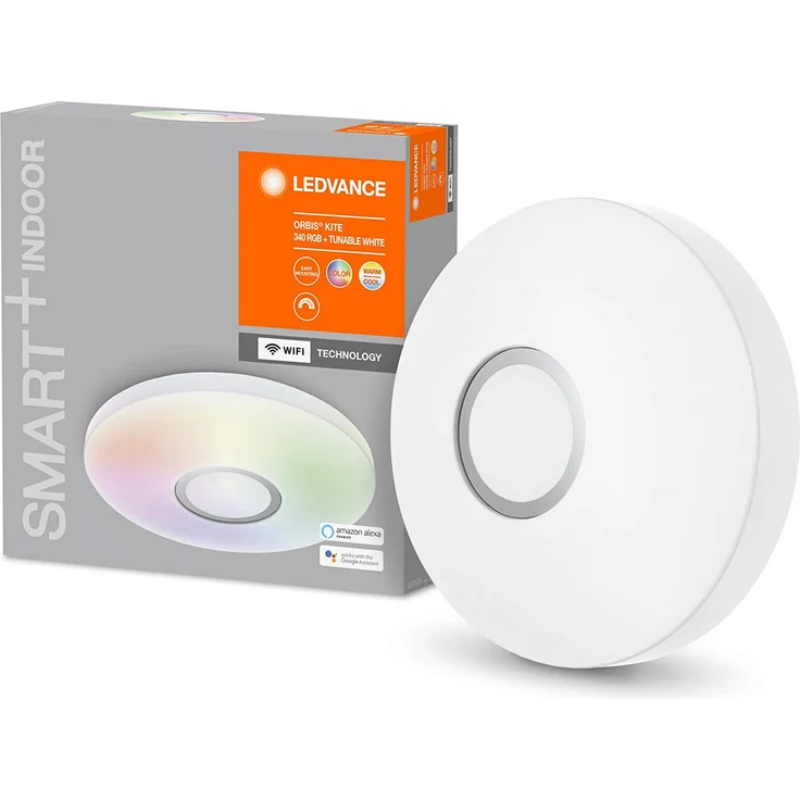 LEDVANCE SMART+ ORBIS KITE RGBW Smarte LED Wand-und Deckenleuchte für Innen mit WiFi Technologie, Lichtfarbe änderbar (3000K-6500K), RGB Farben änderbar, Weiss, 340mm, Kompatibel mit Google und Alexa – Bild 1