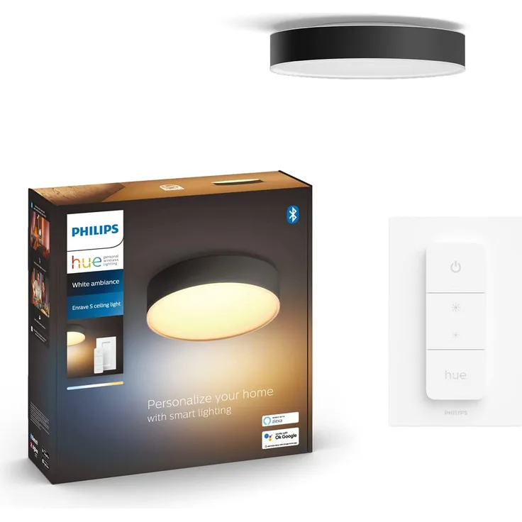 Philips Hue White Ambiance Enrave Deckenleuchte M schwarz 2400lm inkl. Dimmschalter