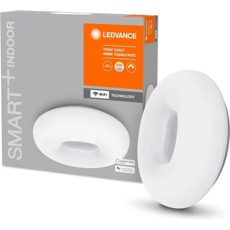 LEDVANCE SMART+ WIFI ORBIS DONUT Smarte LED Wand-und Deckenleuchte für Innen mit WiFi Technologie, Lichtfarbe änderbar (3000K-6500K), Weiss, 400mm, Kompatibel mit Google und Alexa Voice Control – Bild 1