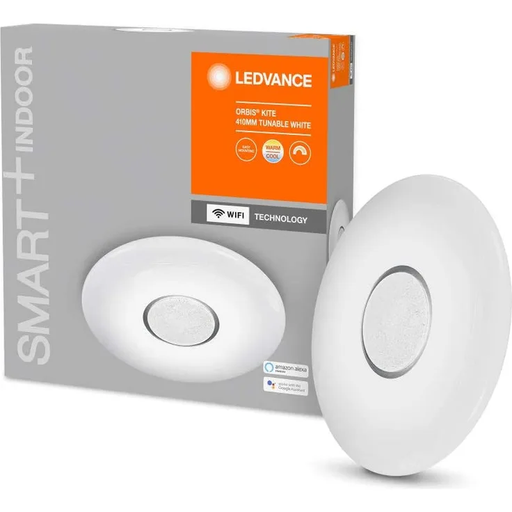 LEDVANCE SMART+ WIFI ORBIS KITE Smarte LED Wand-und Deckenleuchte für Innen mit WiFi Technologie, Lichtfarbe änderbar (3000K-6500K), Weiss, 410mm, Kompatibel mit Google und Alexa Voice Control