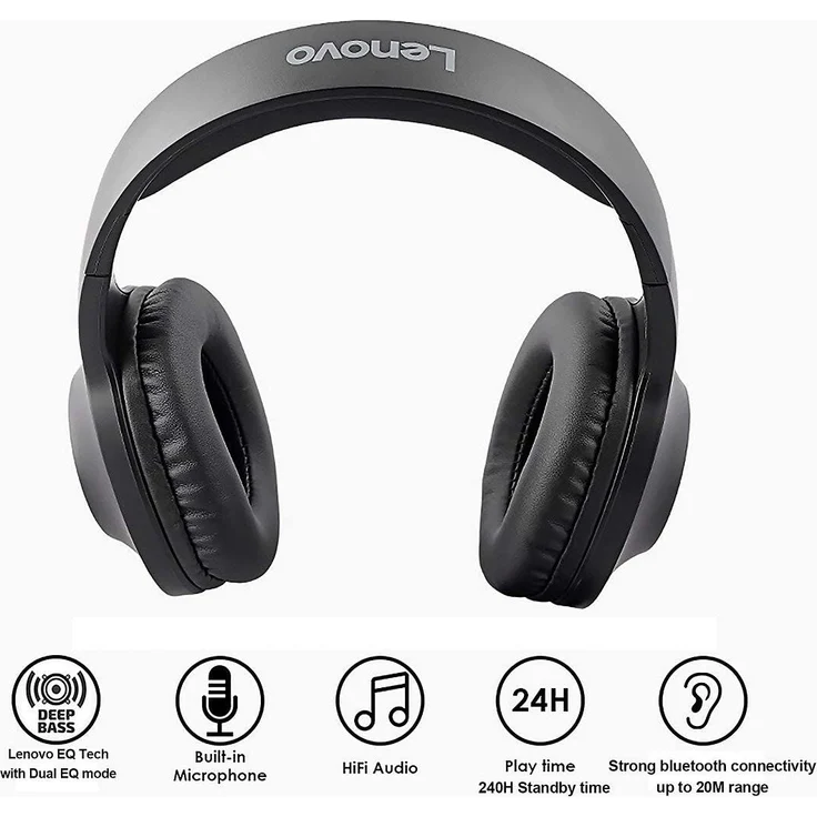 Lenovo Wireless Headphones HD116, Extra Bass 300H Schwarz (HD116) – Bild 2