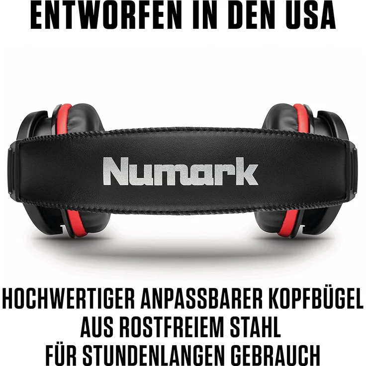 Numark HF175 Professioneller Monitoring Kopfhörer, Over-Ear-Kopfhörer, schwarz, rot – Bild 5