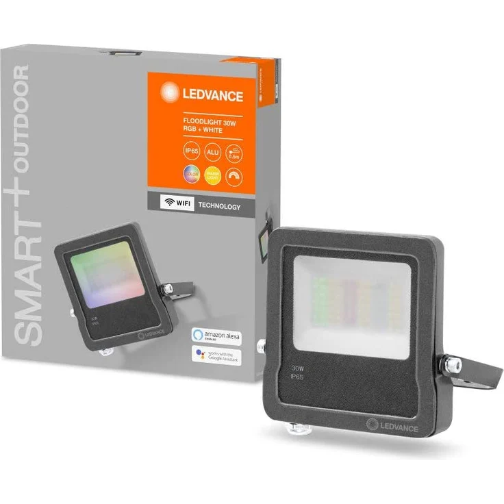 LEDVANCE SMART+ WIFI FLOOD Smarte LED Außenleuchte mit WiFi Technologie, Flutstrahler für Außen, RGB-Farben änderbar, 30W, aus dunkelgrauem Aluminium, Kompatibel mit Google und Alexa Voice Control – Bild 1
