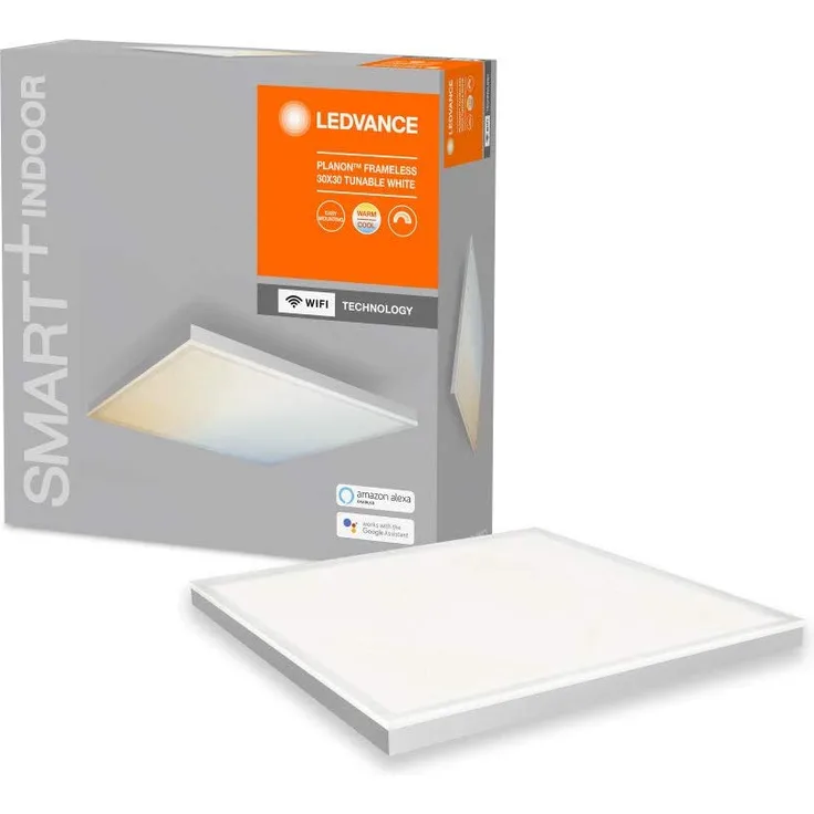 LEDVANCE SMART+ WIFI PLANON FRAMELESS Smarte LED Deckenleuchte, Panel für Innen mit WiFi Technologie, Lichtfarbe änderbar (3000K-6500K), 300mm x 300mm, Kompatibel mit Google und Alexa Voice Control