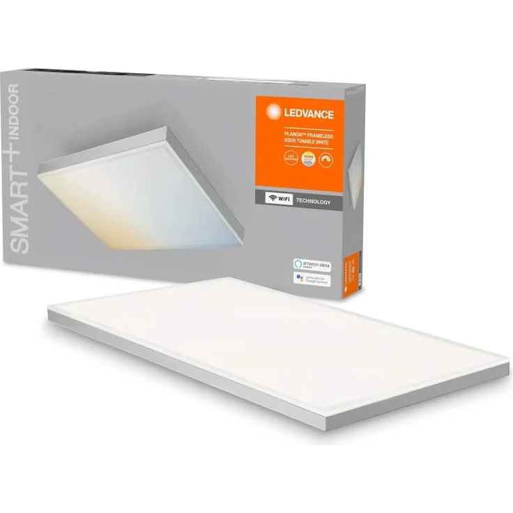 LEDVANCE SMART+ WIFI PLANON FRAMELESS Smarte LED Deckenleuchte, Panel für Innen mit WiFi Technologie, Lichtfarbe änderbar (3000K-6500K), 600mm x 300mm, Kompatibel mit Google und Alexa Voice Control – Bild 1