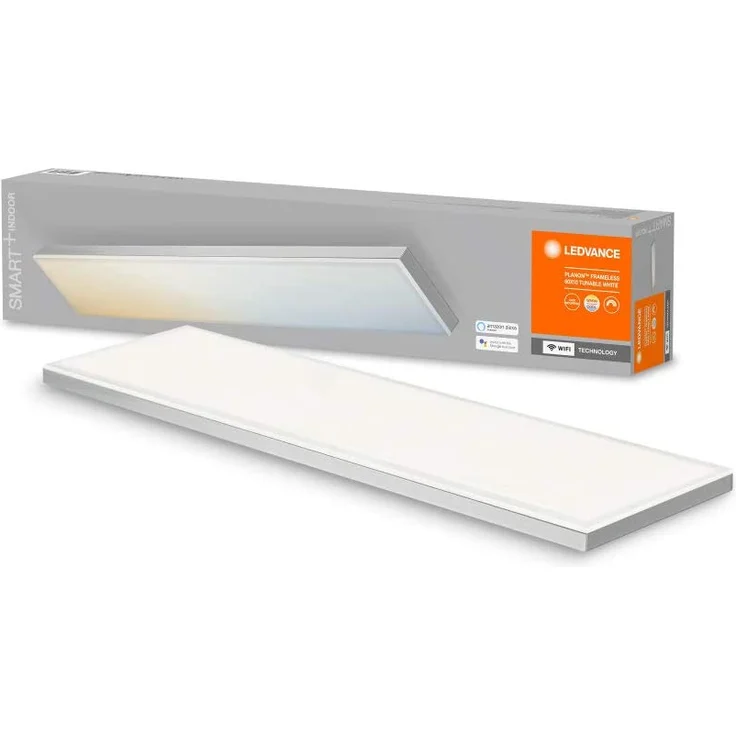 LEDVANCE SMART+ WIFI PLANON FRAMELESS Smarte LED Deckenleuchte, Panel für Innen mit WiFi Technologie, Lichtfarbe änderbar (3000K-6500K), 600mm x 100mm, Kompatibel mit Google und Alexa Voice Control – Bild 1