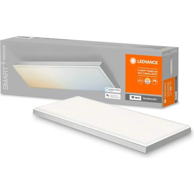 LEDVANCE SMART+ WIFI PLANON FRAMELESS Smarte LED Deckenleuchte, Panel für Innen mit WiFi Technologie, Lichtfarbe änderbar (3000K-6500K), 400mm x 100mm, Kompatibel mit Google und Alexa Voice Control – Bild 1