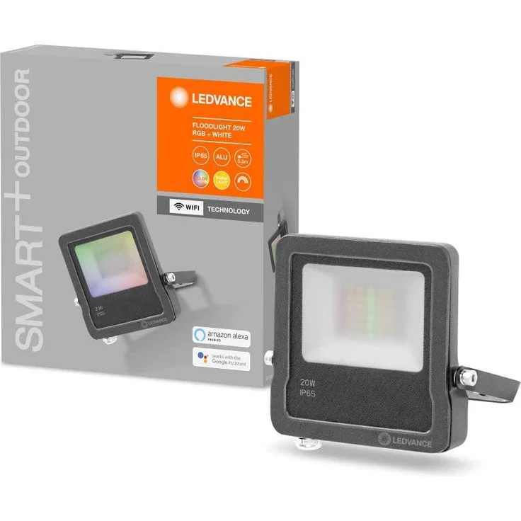 LEDVANCE SMART+ WIFI FLOOD Smarte LED Außenleuchte mit WiFi Technologie, Flutstrahler für Außen, RGB-Farben änderbar, 20W, aus dunkelgrauem Aluminium, Kompatibel mit Google und Alexa Voice Control – Bild 1