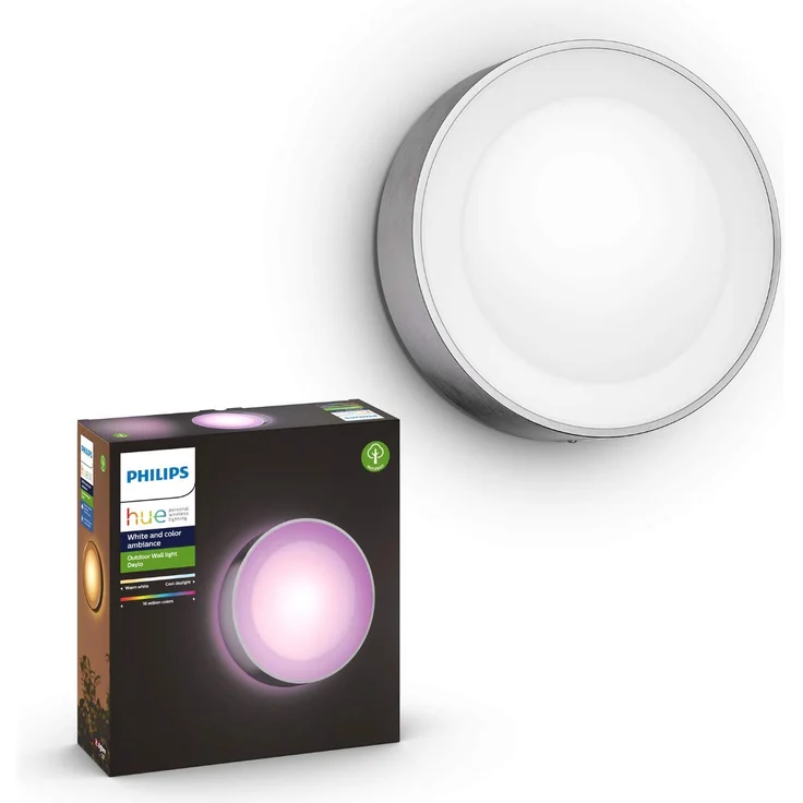 Philips Hue White and Color Ambiance Daylo LED Außenwandleuchte Daylo, bis zu 16 Mio. Farben, steuerbar via App, kompatibel mit Amazon Alexa (Echo, Echo Dot), silber – Bild 1
