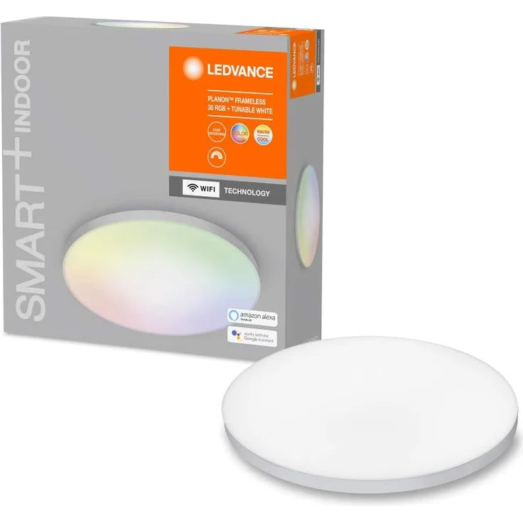 LEDVANCE SMART+ Smarte LED Deckenleuchte, Panel für Innen mit WiFi Technologie, Lichtfarbe änderbar (3000K-6500K), RGB-Farben änderbar, 300mm Durchmesser, Kompatibel mit Google und Alexa Voice Control – Bild 1