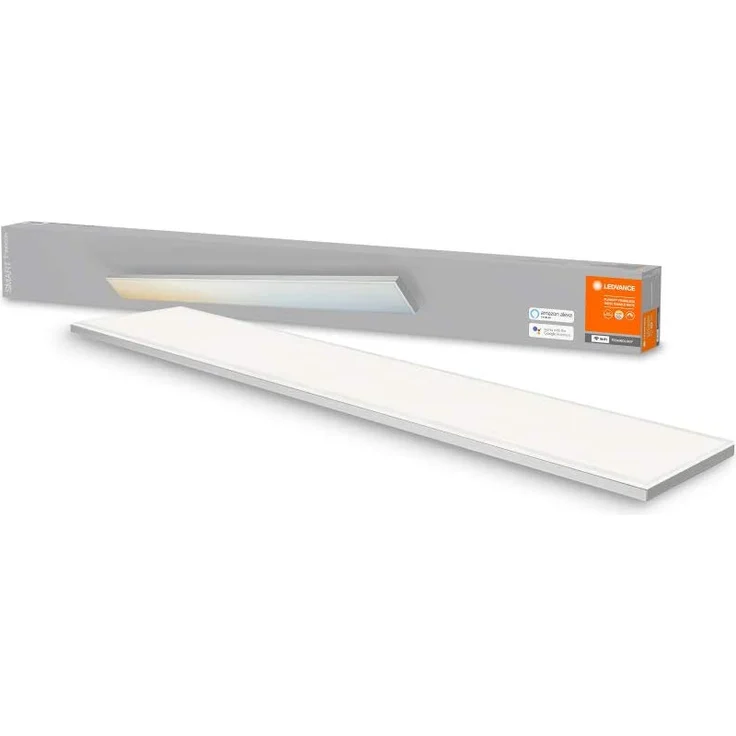 LEDVANCE SMART+ WIFI PLANON FRAMELESS Smarte LED Deckenleuchte, Panel für Innen mit WiFi Technologie, Lichtfarbe änderbar (3000K-6500K), 1200mm x 100mm, Kompatibel mit Google und Alexa Voice Control – Bild 1