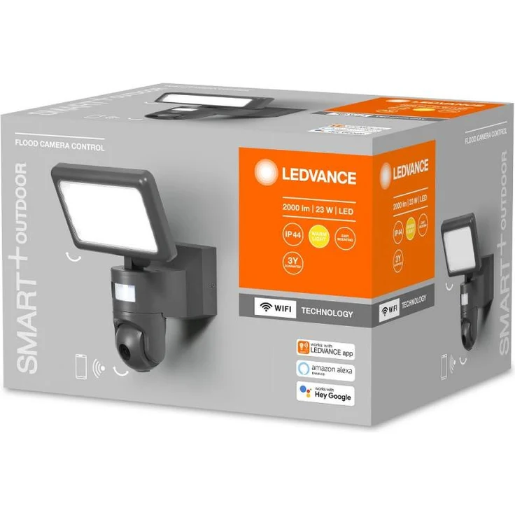 LEDVANCE SMART+ WIFI FLOOD AUTO CAM 20 cm - LED Fluter mit Bewegungs- und Tageslichtsensor, HD-Kamera, integrierter Fernsprecheinrichtung, Alarm-Funktion, 23 W, 3000 K, 2000 Lumen, IP44, schwarz – Bild 3