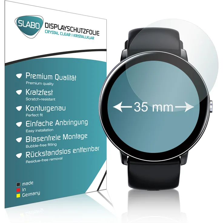 4x Slabo Displayschutzfolie für Armbanduhren | Smartwatches (Kreisrund, Durchmesser: 35 mm) KLAR -Crystal Clear- Displayfolie Schutzfolie Folie